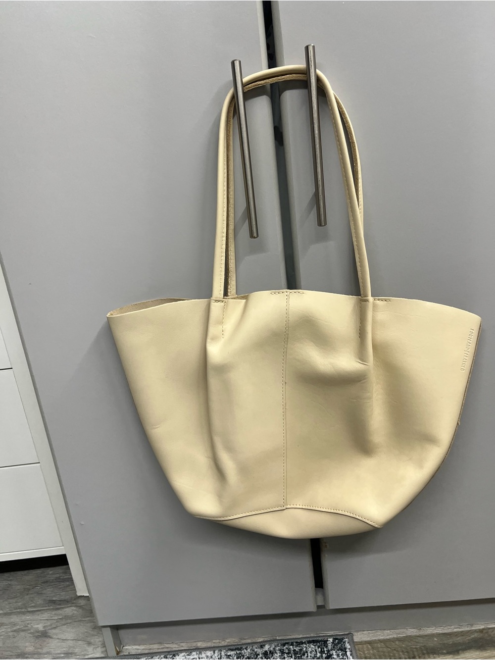 Portland Leather Cream Tote Bag with Double Shoulder Straps